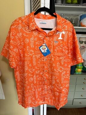 Columbia Tennessee Orange Short-Sleeve Printed Camp Shirt Large new